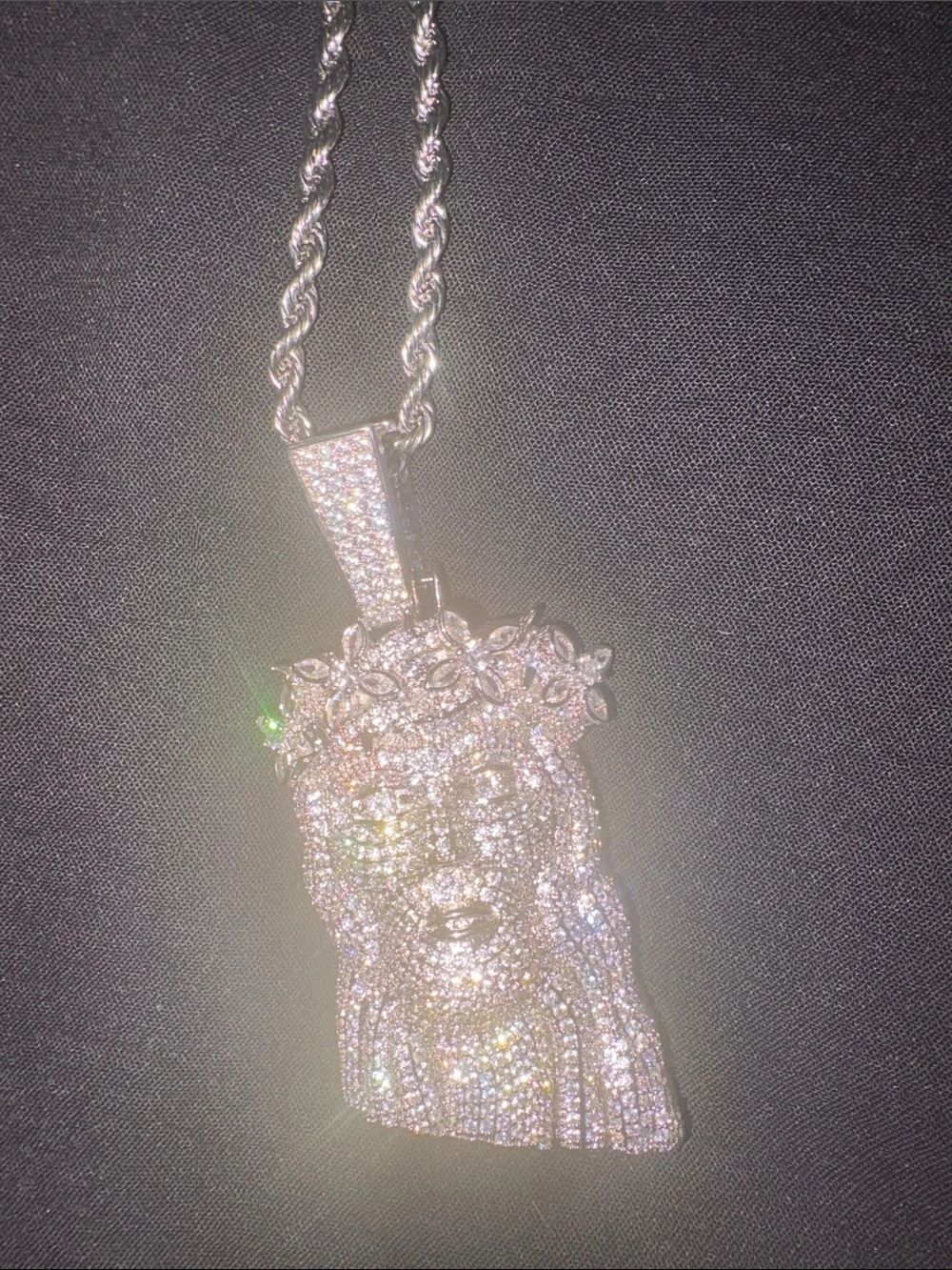 Silver-Tone Jeweled Jesus Pendant Necklace - Silver